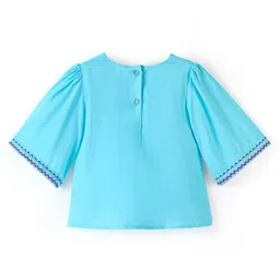Babyhug Three Fourth Sleeves 100% Cotton Top with Abstract Embroidery - Sky Blue image 2