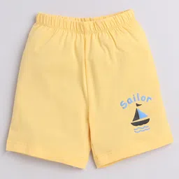 BUMZEE Cotton Woven Above Knee Length Shorts with Nautical Theme Print Pack of 2 - Yellow & Light Blue image 2