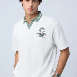 The Souled Store Oversized Peanuts Mayfly Graphic Printed Polo Collar T-Shirt image 1