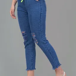 NEUNK Women Comfort Jogger Mid-Rise Highly Distressed Stretchable Cotton Jeans image 5