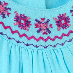 Babyhug Three Fourth Sleeves 100% Cotton Top with Abstract Embroidery - Sky Blue image 3