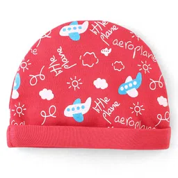Babyhug 100% Cotton Knit Cap Mittens & Booties With Aircraft Print Pink - Diameter 10.5 cm image 3