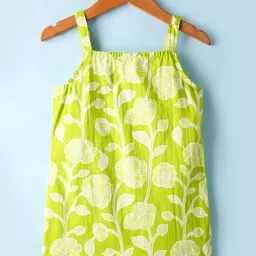 Teentaare Cotton Woven Sleeveless Floral Printed Kurti Salwar Set with Dupatta & Lace Detailing - Light Green image 3