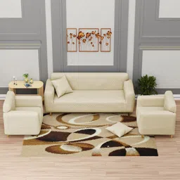 Myntra Elegant Homes Yellow & Off White Diamond Printed 5 Seater Sofa Cover With Arms-image-70