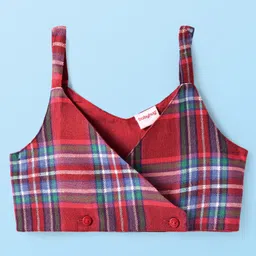 Babyhug Woven Full Sleeves Frock & Shrug With Checks Print - Red image 5