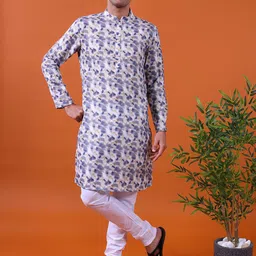 NAMASKAR Floral Printed Mandarin Collar Pure Cotton Kurta With Churidar-image-24