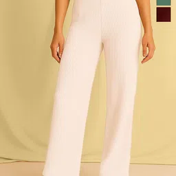 Fabflee Women Pack of 3 Wide Leg Mid-Rise Trousers-image-14