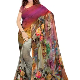 SHIVAM FABRICS Floral Poly Georgette Saree-picture-26