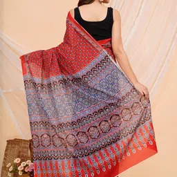 shivanya  handicrafts Shivanya Handicrafts Ethnic Motifs Pure Cotton Block Print Saree image 4