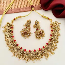 ABDESIGNS Gold Plated Stones Studded & Beaded Temple Jewellery Set-picture-36