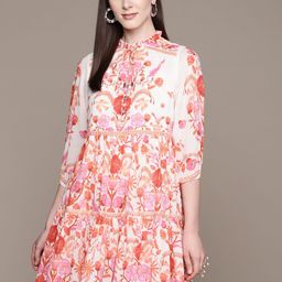 Label Ritu Kumar Floral Print Tie-Up Neck Puff Sleeve A-Line Mini Dress-picture-7