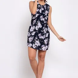 KLOTTHE Women Blue & Lavender Printed A-Line Dress image 5