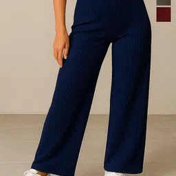 Fabflee Women Pack Of 3 Wide Leg High-Rise Parallel Trousers-image-43