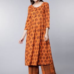 Vishudh Women Rust Red Printed Kurta with Palazzos-picture-5