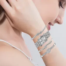 Exotica Fashion Women Brass Embellished Dial & Stainless Steel Embellished Straps Digital Watch image 5