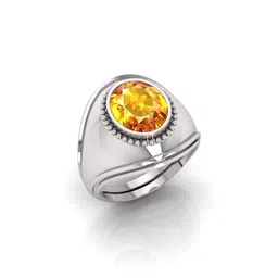 todani jems 14.25 Ratti Pukhraj Stone Yellow Sapphire Gemstone Silver PlatedAdjustable Ring image 1