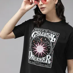 Roadster Women Graphic Printed Bio Finish T-shirt-image-66