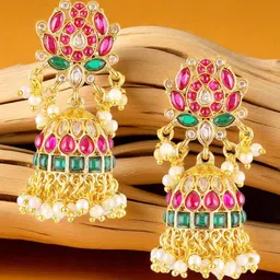 OOMPH Kundan Studded & Artificial Beaded Dome Shaped Jhaumkas-picture-30