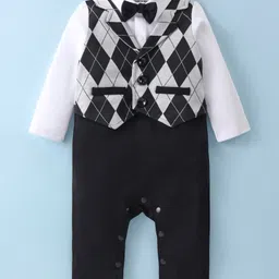 Mark & Mia Yarn Dyded Checks Waist Coat Party Wear Full Sleeves Romper With Bow Detailing - Multicolour-picture-23