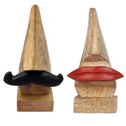 Desi Karigar® Handmade Wooden Couple Lips & Black Mustache Spectacle Holder-image-35