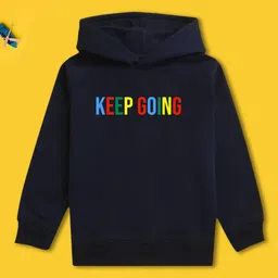 NUSYL Fleece Full Sleeves Keep Going Text Printed Hoodie - Navy Blue-picture-28