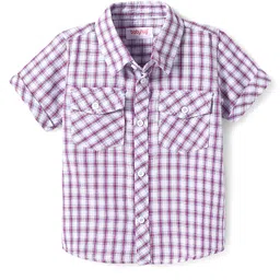 Babyhug Cotton Woven Half Sleeves Checks Shirt - Purple-image-8