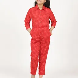 Uptownie Three Fourth Sleeves Polka Dots Printed Jumpsuit - Red-picture-12