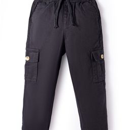 Pine Kids Cotton Elastane Woven Full Length Solid Coloured Cargo Pant - Black-picture-19