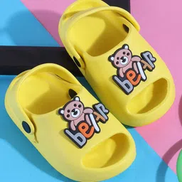 SHOES FOR JUNIORS Teddy Bear Applique Detailed With Sling Back Clogs - Yellow-picture-20
