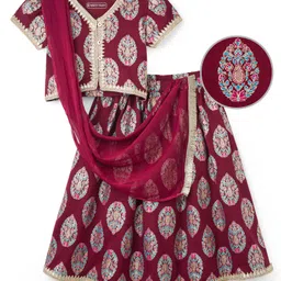 EARTHY TOUCH Knit Half Sleeves Block Designed Choli Lehenga & Dupatta Set - Maroon-picture-19