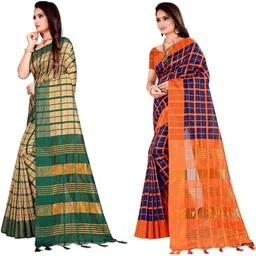 SHAIBO SAREE Checked Silk Cotton Handloom Uppada Saree image 2
