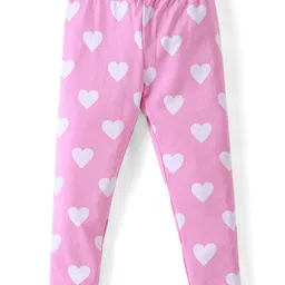 Babyhug Cotton Lycra Knit Full Length Leggings With Hearts & Floral Print Pack Of 2 - Pink & Navy image 2