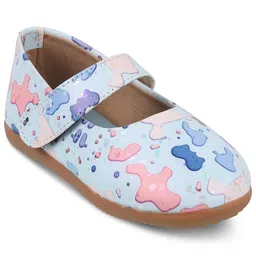SHOES FOR JUNIORS Abstract Designed Mary Jane Ballerinas With Velcro Closure - Blue image 3