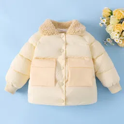 Mark & Mia Full Raglan Sleeves Solid Padded Jacket With Fur Collar - Cream image 2
