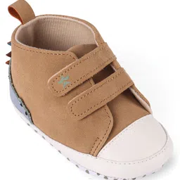 Cute Walk by Babyhug Velcro Closure Booties with Crocodile Applique - Khaki image 3