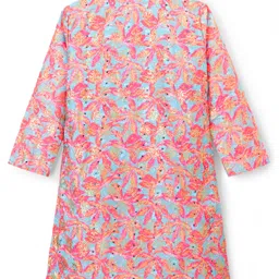 earthy touch EARTH TOUCH Cotton Woven Full Sleeves Kurta Pajama Set With Floral Print - Pink image 3