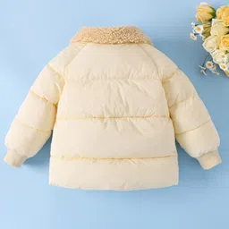 Mark & Mia Full Raglan Sleeves Solid Padded Jacket With Fur Collar - Cream image 3