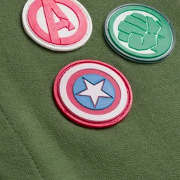 Babyhug Marvel Terry Knit Full Sleeves Bomber Jacket with Avengers Badge Detailing & Kangaroo Pocket - Green image 3