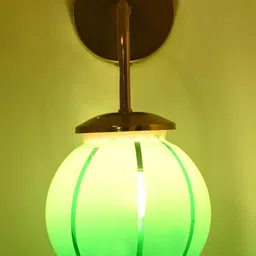 1ST TIME Green & Gold-Toned Printed Glass Spherical Shaped Wall Lamp image 3