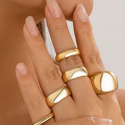 Jewels Galaxy Set Of 5 Gold Plated Midi Adjustable Finger Rings-image-96