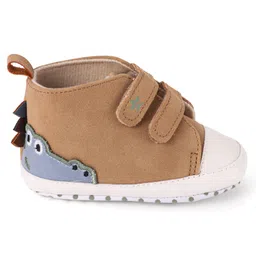Cute Walk by Babyhug Velcro Closure Booties with Crocodile Applique - Khaki image 4
