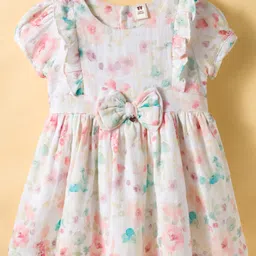 ToffyHouse Cotton Woven Frock With Full Sleeves Shrug & Floral Print - White image 4