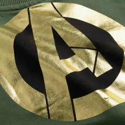 Babyhug Marvel Terry Knit Full Sleeves Bomber Jacket with Avengers Badge Detailing & Kangaroo Pocket - Green image 4