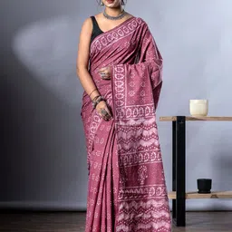 HERE&NOW Batik Print Pure Cotton Saree with Unstitched Blouse-picture-47