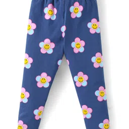 Babyhug Cotton Lycra Knit Full Length Leggings With Hearts & Floral Print Pack Of 2 - Pink & Navy image 5