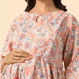 Ikk Kudi by Seerat Cotton Woven Three Fourth Sleeves Floral Printed Peplum Top With Zipper Nursing Access & Pant Set - Multi Colour image 4