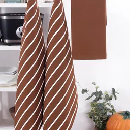 MASPAR Brown & White 3 Pieces Striped Pure Cotton Kitchen Towels-picture-41