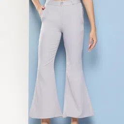 Roadster Women Casual Wear Grey Solid Crepe Trousers-image-74