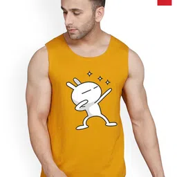 SLOWLORIS Pack Of 2 Printed Round Neck Sleeveless Bio-Wash Cotton Gym Vests-picture-39