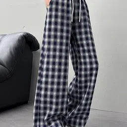 LULU & SKY Girls Checked High-Rise Easy Wash Trousers image 3